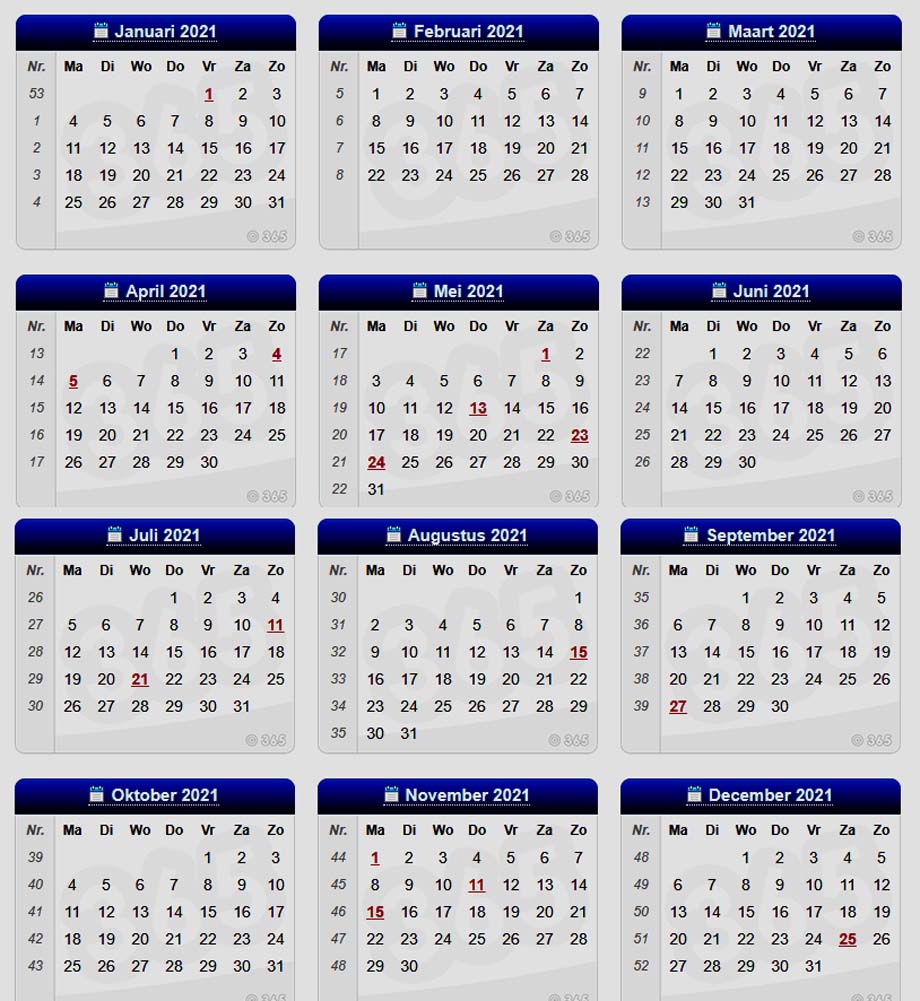 2021 kalender